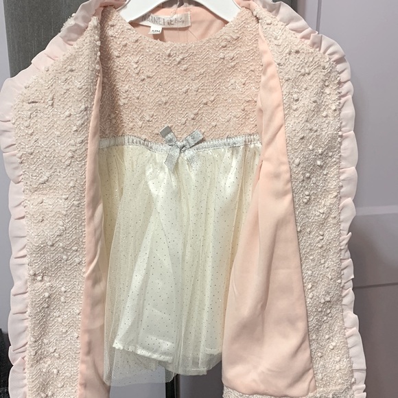 Girl 2 piece Pink Coat with matching Pink and White Dress - Picture 3 of 6